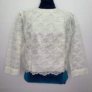 Belita Classic Vintage Crop Blouse Sheer Lace Overlay White Euro 38